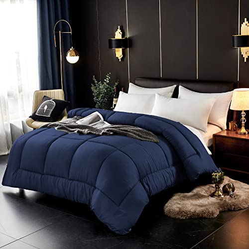 ComfyWell Single Duvet ??? Plain Quilt Comforter Bedspreads, Coverlets & Sets, 1 Pillowcases Warm and Anti Allergy All Season Coverless Duvet, Throws For Bed. (Single (135x200cm), Navy Blue)