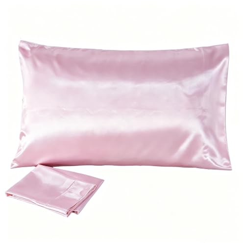 Juwenin Bedding,Luxury Satin Pillowcase with Zipper (Silky Satin Pillow Case for Hair) Set of 2 (Pink, Queen(20''x29''))