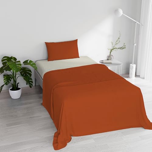 Italian Bed Linen Bed Set 100% Cotton Natural Color, Earth/Cream, Single