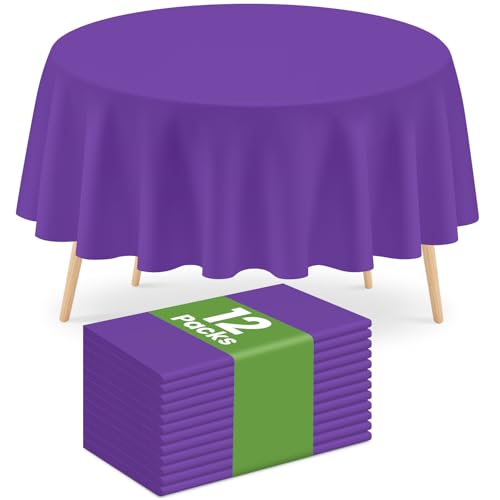 Mulbozy 12 Pack Dark Purple Round Tablecloth, 84 Inches Plastic Table Cover, Premium Disposable Round Party Tablecloth for Restaurant Dinners, Wedding, Grad Party, BBQ, Outdoor Camping