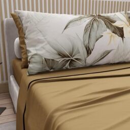 PETTI Artigiani Italiani - Double Bed Sheets Cotton with Pillowcases in Digital Print, Complete Sheet for Double Bed Maxi Floral Pattern 19 Taupe, 100% Made in Italy