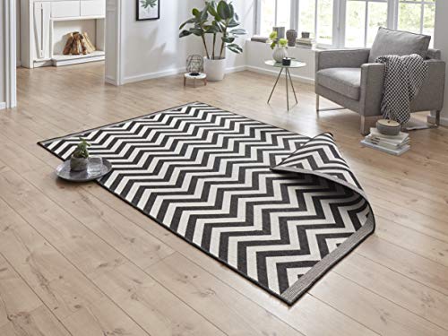 Hanse Home Bougari Palma Outdoor Rug Flat Weave Reversible Rug (80 x 150 cm, 100% Polypropylene, Durable and Easy to Clean, UV and Moisture Resistant, Suitable for Underfloor Heating), Black Cream