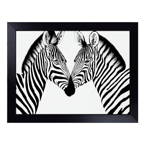 Lap Tray with Bean Bag Cushion, Two Zebras - Handmade in the UK, Raised Wooden Edge, Padded Cushion, Heat-Resistant Wipe-Clean Surface, for Meals, Laptops and Crafts