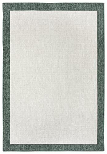NORTHRUGS Panama Indoor and Outdoor Rug 120 x 170 cm - Reversible Rug Weatherproof Modern Plain Design with Border Runner for Balcony Patio Garden Conservatory Living Room Rug Waterproof Green