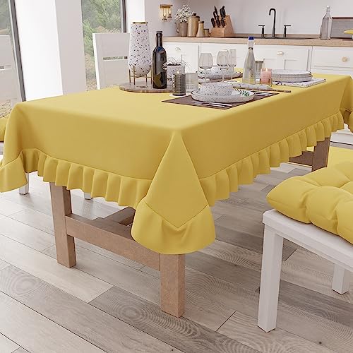 PETTI Artigiani Italiani - Table Cloth with Valance, Rectangular Kitchen Tablecloth with Valance, Plain Cotton Tablecloth, X12 Seater (140 x 240 cm) Yellow