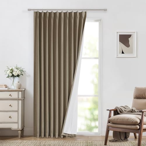 "Vision Home Brown Pinch Pleated Full Blackout Curtains Linen Blended 60"" Wide Thermal Insulated Window Panels 95 inch for Bedroom Living Room Darkening Pleat Drapes with Hooks Back Tab 60"" Wx95 Lx1"