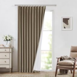 "Vision Home Brown Pinch Pleated Full Blackout Curtains Linen Blended 60"" Wide Thermal Insulated Window Panels 95 inch for Bedroom Living Room Darkening Pleat Drapes with Hooks Back Tab 60"" Wx95 Lx1"
