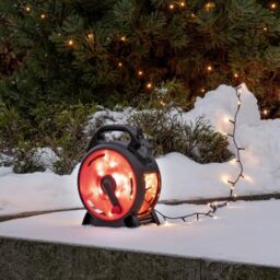Konstsmide Micro LED Cable Reel Christmas Outdoor Fairy Lights Plug in/Outdoor or Indoor (IP44) / 600 Amber White Diodes/Black Cable String Lights