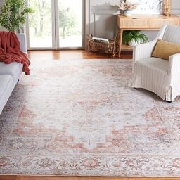 SAFAVIEH Traditional Rug Ideal for High Traffic Areas - Machine Washable and Non Slip - Tucson Collection, Short Pile, in Light Grey and Rust, 76 x 305 cm