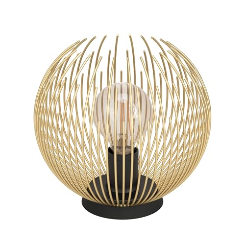Eglo Bedside lamp Venezuela, Round Side Table Light, Decorative Living Room and Bedroom Lighting Made of Metal in Black and Gold, E27 Socket