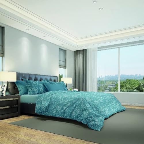Homemania Peonies Duvet Cover Set - Natura, Single - with Duvet Cover, Pillowcase - for the Bed - Light Blue, White Cotton, 150 x 200 cm