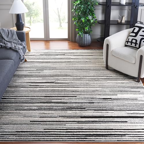 Safavieh Stripped Rug for Living Room, Dining Room, Bedroom - Melody Collection, Short Pile, in Ivory and Black, 244 X 305 cm