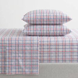 Nautica - Full Sheet Set, Cotton Percale Bedding Set, Crisp & Cool, Lightweight & Breathable (Boating Tattersall Red, Full)