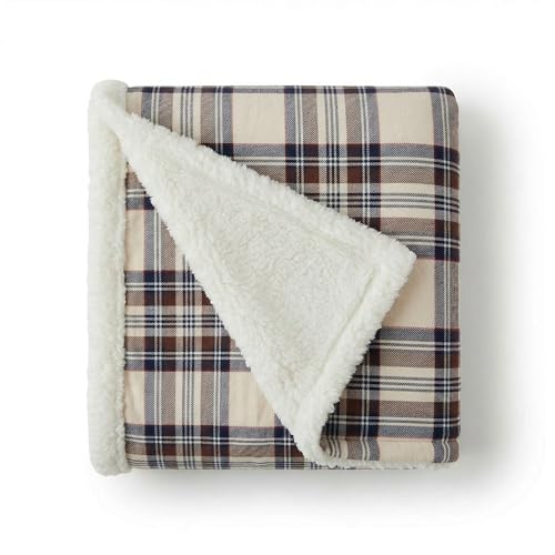 Eddie Bauer - Throw Blanket, Super Soft Reversible Sherpa Fleece Bedding, Ideal Christmas & White Elephant Gifts, Cozy Plaid Throw Blankets for Couch (Edgewood Khaki, Throw)