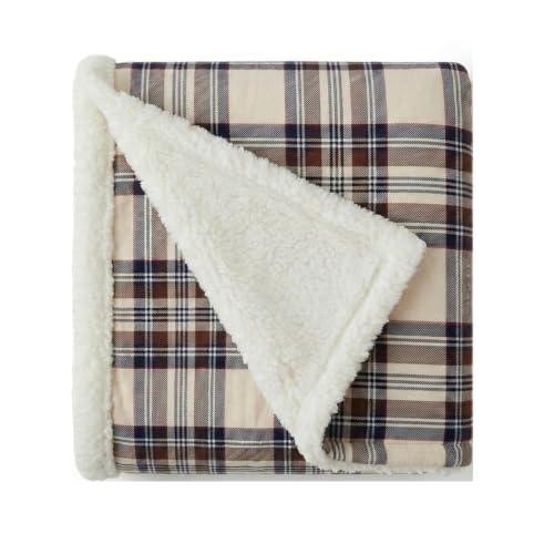 Eddie Bauer - Throw Blanket, Super Soft Reversible Sherpa Fleece Bedding, Ideal Christmas & White Elephant Gifts, Cozy Plaid Throw Blankets for Couch (Edgewood Khaki, Throw)