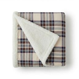 Eddie Bauer - Throw Blanket, Super Soft Reversible Sherpa Fleece Bedding, Ideal Christmas & White Elephant Gifts, Cozy Plaid Throw Blankets for Couch (Edgewood Khaki, Throw)