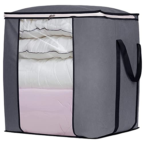Sleeping Lamb Large Foldable Storage Bag Organizer Moisture Proof Clothes Storage Container Blanket Comforter Clothing Bedding Durable Handles, Grey