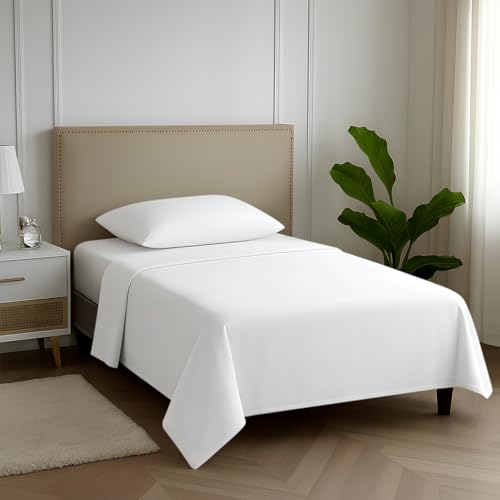 Carressa Linen Luxury Egyptian Cotton Sheets Twin XL Size - 600 Thread Count 3 PC White Twin XL Sheets Deep Pockets, Extra Soft, Cooling Extra Long Staple Sateen Weave College Dorm Bedding Twin XL