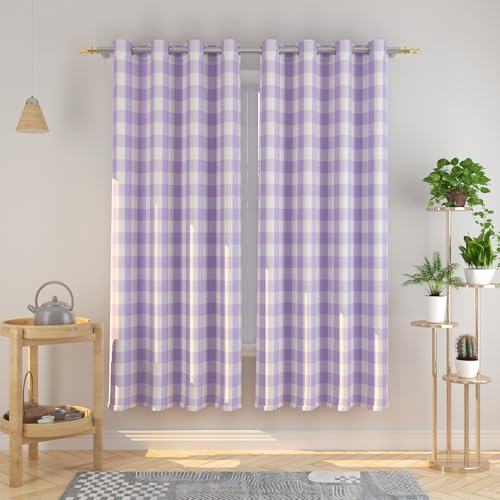 Natus Weaver Buffalo Check Curtains 72 inches Long Cotton Gingham Plaid Kitchen Window Curtain Panels Living Room Checker Drapes Bedroom Grommet Top Window Treatment 2 Panels Lilac and White