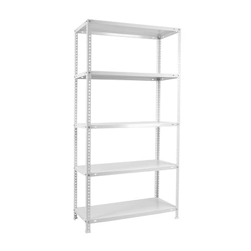Simon Rack Garage Shelving Units 1800x800x300 mm, 5 Tier Steel Rack, 75 kg per Shelf, White - Advantage