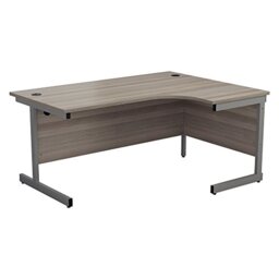 Office Hippo Heavy Duty Right Corner Desk, Strong & Reliable Workstation With Integrated Cable Ports, PC Table for Office or Home - Grey Oak Top / Silver Frame