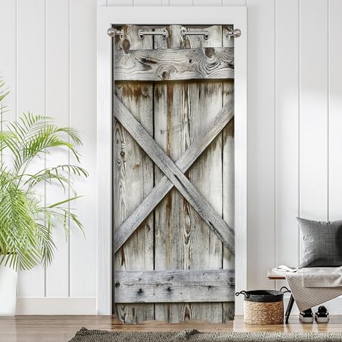 "ONINUO Wood Door Curtains for Doorways, Village Barn Farmhouse Rural Art Blackout Curtain for Kids Bedroom Closet, Grommet Thermal Insulated Privacy Door Drapes for Room Divider, 34"" W x 80"" L"