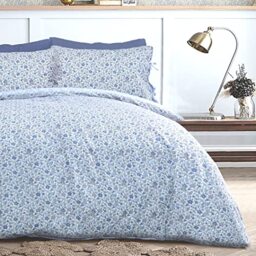 Sleepdown Ditsy Flowers Blue White Reverse Soft Easy Care Duvet Cover Quilt Bedding Set Pillowcase with Ties - King (230cm x 220cm)