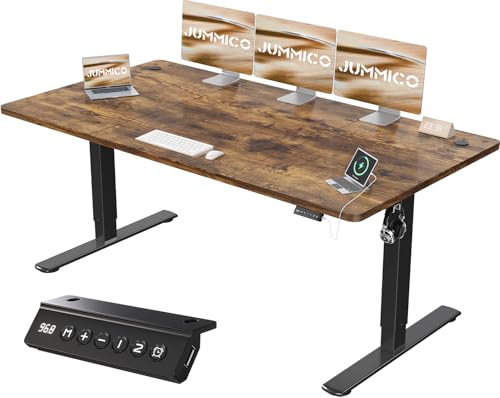 JUMMICO 180x80cm Electric Standing Desk with USB Charging Height Adjustable Desk with Sedentary Reminder Stand Up Desk with Splice Board for Home Office,Rustic Brown