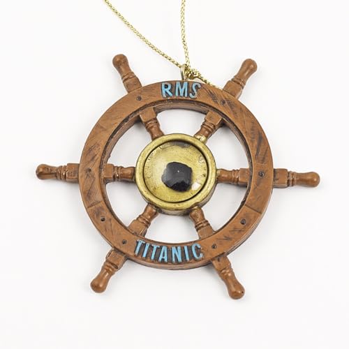 The Titanic Store Titanic Ship Wheel Ornament, Round, Brass, Gold, Hanging, Christmas