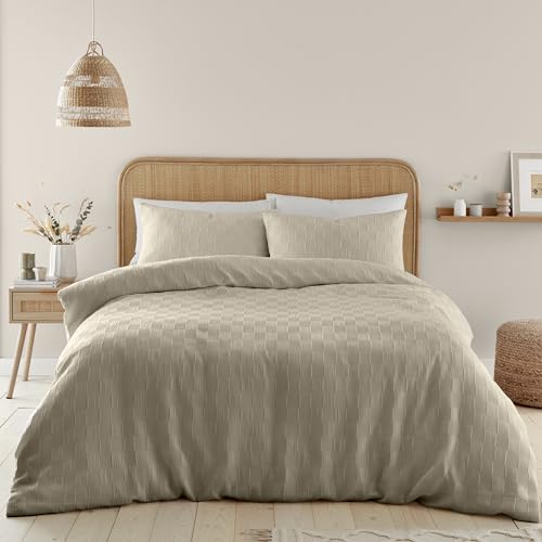 Catherine Lansfield Waffle Checkerboard Single Duvet Cover Set Natural