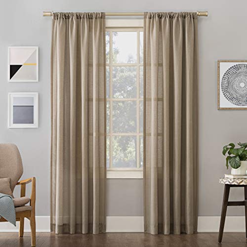 "No. 918 Amalfi Linen Blend Textured Sheer Rod Pocket Curtain Panel, 54"" x 63"", Taupe"
