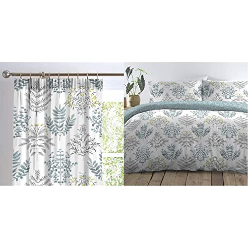 "Dreams & Drapes - Emily - Pair of Pencil Pleat Curtains - 66"" Width x 72"" Drop (168 x 183cm) in Duck Egg & Emily - Easy Care Duvet Cover Set - Single Bed Size in Duck Egg"