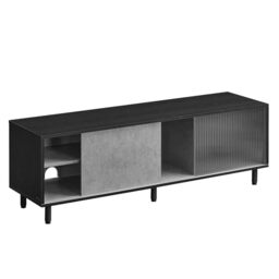 VASAGLE Stand for up to 60 Inch, Superfast Toolless Assembly, Cabinet for Living Room, TV Unit, Fluted Glass, Modern, 140 x 39 x 45 cm, Ebony Black and Concrete Grey LTV466B04, 140x39x45cm