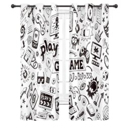Cinbloo Kids Video Games Blackout Curtains 29W x 63L Inch Black White Gaming Curtains Teen Boys Bedroom Decor Gamer Theme 90's Cool Art Printed Living Room Playroom Window Drapes 2 Panels