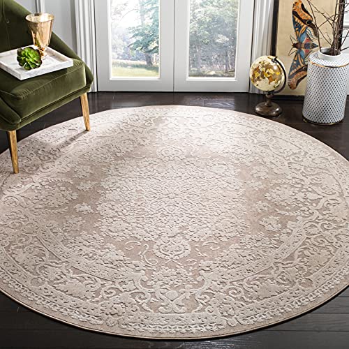 Safavieh Contemporary Rug for Living Room, Dining Room, Bedroom - Reflection Collection, Short Pile, in Beige and Ivory, 91 X 91 cm