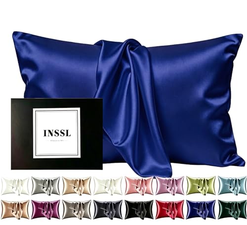 INSSL Silk Pillowcase for Women, Mulberry Silk Pillowcase for Hair and Skin and Stay Comfortable and Breathable During Sleep (Egyptain Blue, Queen)