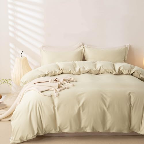 "OAITE 100% Brushed Cotton Duvet Cover Twin Size Soft Breathable Durable Bedding with Zipper Closure - 3 Pieces Plain Simple Duvet Cover Set,2 Pillow Shams,1 Duvet Cover(68""x90"")"