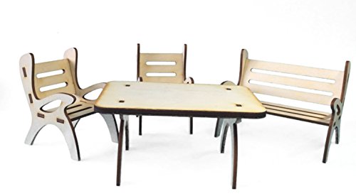 Petra's Bastel News 4-Piece Table Set Including Table, 1 x Garden Bench and 2 Chairs Made of Wood, Height Approx. 6 cm