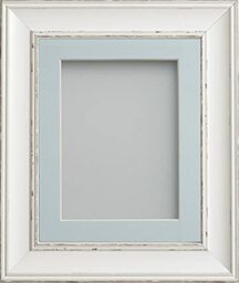 Frame Company Brooke Antique White Photo Frame, Light Blue Mount, A4 for 10x6 inch, fitted with perspex