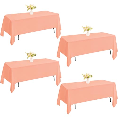 JALANCY 4 Pack Rectangle Tablecloth for 6 Foot Tables Washable Polyester Table Cover for Wedding Dining Table Parties Banquet???60x102 Peach Coral???