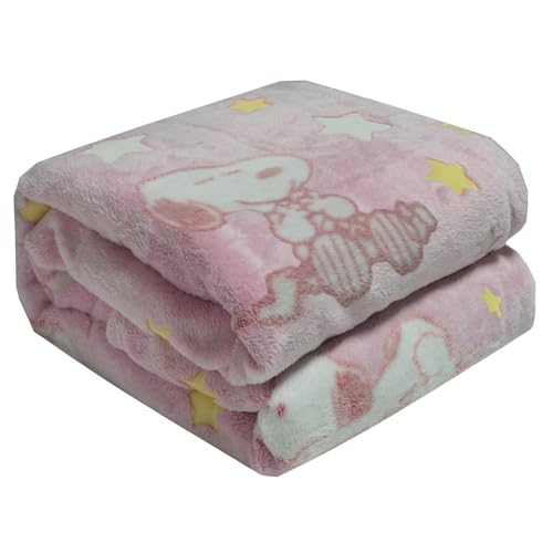 Kanguru Snoopy Glow in The Dark Rosa - Soft Microfiber Blanket - Glow in the Dark - Soft Fleece - 130 x 150 cm - Cute Single Bedspread for Girl - Birthday, Twin