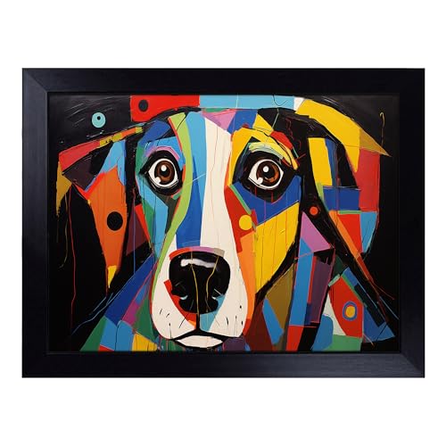 Lap Tray with Bean Bag Cushion, Dog Constructivism - Handmade in the UK, Raised Wooden Edge, Padded Cushion, Heat-Resistant Wipe-Clean Surface, for Meals, Laptops and Crafts