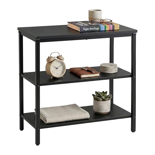 Relaxdays bedside table, 3 open shelves, HxWxD: 61 x 60 x 30 cm, bedroom & living room, black