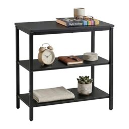 Relaxdays bedside table, 3 open shelves, HxWxD: 61 x 60 x 30 cm, bedroom & living room, black