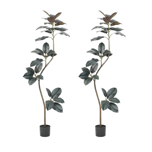 Zstar Pack of 2 Large Artificial Rubber Trees, 170 cm Realistic Rubber Tree in Pot, Lifelike Leaves, Artificial Plants, Rubber Tree Decoration for Home, Living Room, Office, Garden
