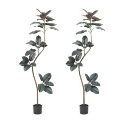 Zstar Pack of 2 Large Artificial Rubber Trees, 170 cm Realistic Rubber Tree in Pot, Lifelike Leaves, Artificial Plants, Rubber Tree Decoration for Home, Living Room, Office, Garden