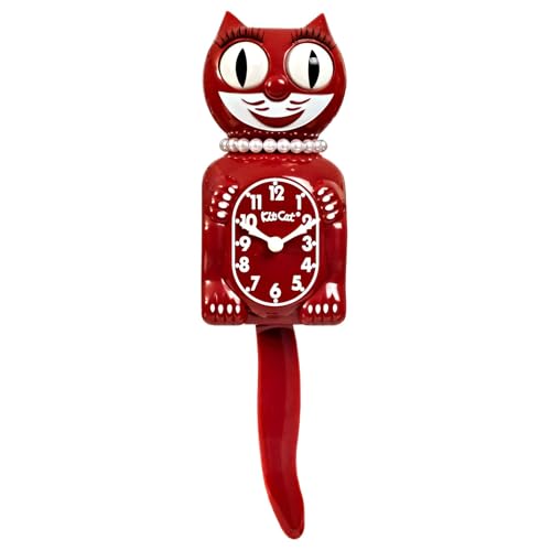 Kit-Cat Clock® Limited Edition Classic Space Cherry Red Lady - Cat Clock With Moving Eyes and Tail, Battery Operated Wall Clock, Made in USA