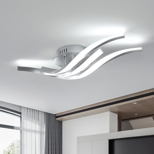 Toollight LED Ceiling Light, 24W 2700LM 3-Curved Ceiling Lamp Silver, Modern LED Lights Fixtures for Living Room Kitchen Bedroom Corridor, Cold White Light 6500K, Long 52cm