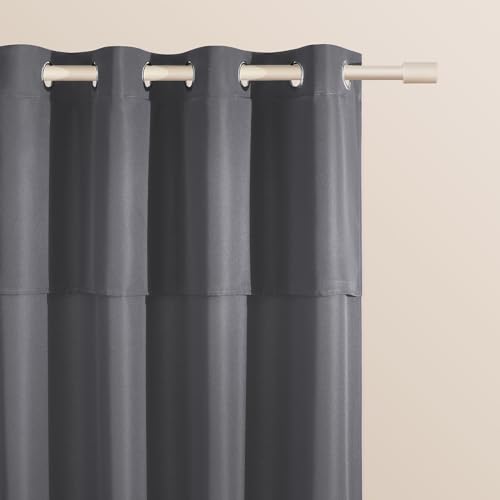 ROOM99 Curtain with Silver Eyelets Mia 140 x 250 cm Width x Height Sliding Curtains Modern Curtain Living Room Bedroom Dark Grey Pack of 1