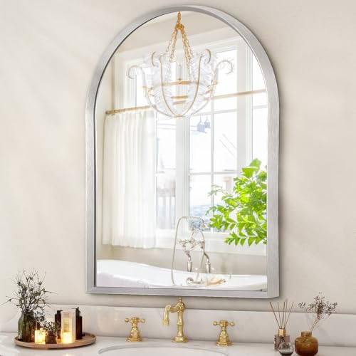 "HLFMVWE Arched Mirrors for Wall, 16""x12"" Arch Bathroom Mirror, for Entryway Living Room Vanity Bedroom Mantel Hallways Home Decor Aluminum Alloy Frame"